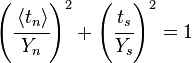 \begin{array}{lcl}
\left(\cfrac{\left\langle{t}_{n}\right\rangle}{{Y}_{n}}\right)^2 + \left(\cfrac{{t}_{s}}{{Y}_{s}}\right)^2 = 1
\end{array}