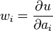w_i =\frac{\partial u}{\partial a_i}