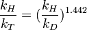 \frac{k_H}{k_T} = (\frac{k_H}{k_D})^{1.442}