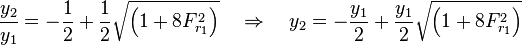 {y_2 \over y_1} = -{1 \over 2} + {1 \over 2} \sqrt {\left(1+8{F_{r_1}^2}\right)} \quad \Rightarrow \quad y_2 = -{y_1 \over 2} + {y_1 \over 2} \sqrt {\left(1+8{F_{r_1}^2}\right)}
