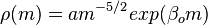 \rho(m) = a m^{-5/2} exp(\beta_o m)