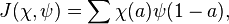 J(\chi,\psi) = \sum \chi(a) \psi(1 - a), \,
