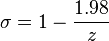 \sigma = 1-\frac{1.98}{z}