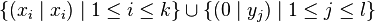 \{ (x_i\mid x_i) \mid 1\leq i \leq k \} \cup \{ (0\mid y_j) \mid 1\leq j \leq l \}
