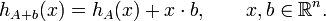 h_{A+b}(x)=h_A(x)+x\cdot b, \qquad x,b\in \mathbb{R}^n.
