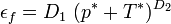 \epsilon_f = D_1~(p^* + T^*)^{D_2}
