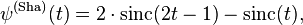 \psi^{(\operatorname{Sha})}(t)=2 \cdot \operatorname{sinc}(2t - 1)-\operatorname{sinc}(t),