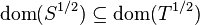 \operatorname{dom}(S^{1/2}) \subseteq \operatorname{dom}(T^{1/2})