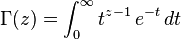 \Gamma(z) = \int_0^\infty t^{z-1}\,e^{-t}\,dt