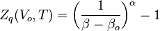 Z_q(V_o,T)=\bigg(\frac{1}{\beta - \beta _o }\bigg)^{\alpha}-1