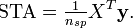 \mathrm{STA} = \tfrac{1}{n_{sp}} X^T \mathbf{y}.