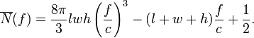 \overline{N}(f) = \frac{8\pi}{3}lwh\left(\frac{f}{c}\right)^3 - (l+w+h)\frac{f}{c} +\frac{1}{2}.
