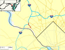 A map of southern Montgomery County, Maryland showing major roads. Cabin John Parkway runs from the Clara Barton Parkway to I-495.