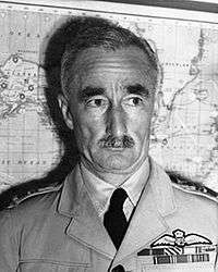 Head-and-shoulders portrait of moustachioed man in light-coloured military uniform with pilot's wings on left pocket
