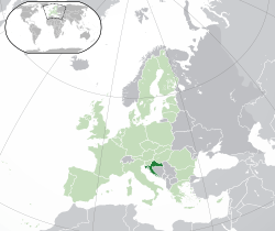 Location of &nbsp;Croatia&nbsp;&nbsp;(dark green)–&nbsp;in Europe&nbsp;&nbsp;(green &&nbsp;dark grey)–&nbsp;in the European Union&nbsp;&nbsp;(green)&nbsp; –&nbsp; [Legend]