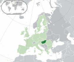 Location of &nbsp;Hungary&nbsp;&nbsp;(dark green)–&nbsp;in Europe&nbsp;&nbsp;(green &&nbsp;dark grey)–&nbsp;in the European Union&nbsp;&nbsp;(green)&nbsp; –&nbsp; [Legend]