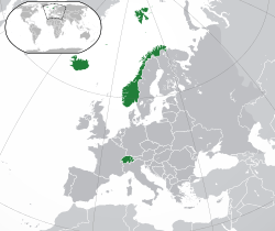 Location of the&nbsp;&nbsp;EFTA&nbsp;&nbsp;(green)in Europe&nbsp;&nbsp;(green & dark grey)