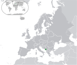 Location of &nbsp;Montenegro&nbsp;&nbsp;(Green)in Europe&nbsp;&nbsp;(Dark Grey)&nbsp; –&nbsp; [Legend]