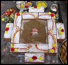 A homa altar with offerings