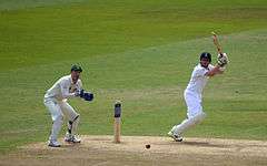 Ian Bell batting against Australia at Trent Bridge. Brad Haddin is keeping wicket.