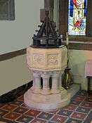 interior of church, showing font