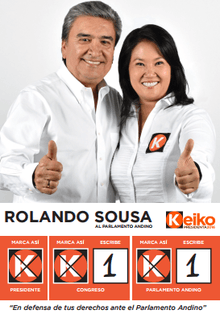 Keiko with Rolando Sousa running for Andean Parliament