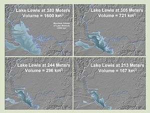 This figure shows four profiles of Lake Lewis at various flood levels. It illustrates that the lake back flooded several valleys in which the Touchet Beds were found.