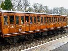 Long wooden railway carriage