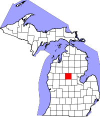 Map of Michigan highlighting Clare County