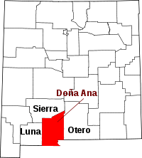 Map of New Mexico highlighting Doña Ana County