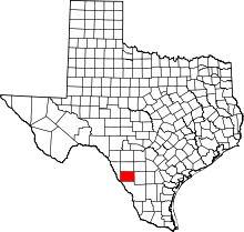 Map of Texas highlighting Dimmit County