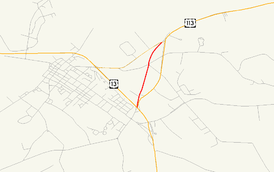 A map of Pocomoke City showing major roads. Maryland Route 359 is an old alignment of US 113.