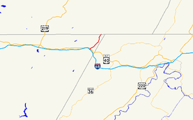 A map of far western Maryland showing major roads. Maryland Route 546 connects I-68 and US 40 with Finzel.