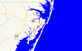 A map of northern Worcester County showing major roads. Maryland Route 367 runs from Bishop to the Delaware state line near Bishopville.