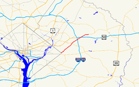 A map of Prince George's County, Maryland showing major roads. Maryland Route 704 runs from Seat Pleasant to Lanham.