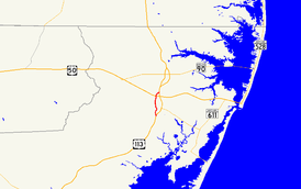 A map of northern Worcester County showing major roads. Maryland Route 818 is the main north-south street through Berlin.