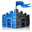 Logo of Microsoft Security Essential: A blue castle with a flag on the top and two gates