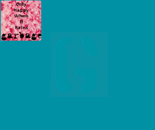 A stylized G on a blue background. On the upper left corner is a pink square with a fluffy texture, and the text "Only Happy When It Rains - Garbage" in black letters.