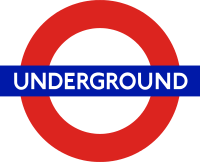 The word "UNDERGROUND" in white letters superimposed on a blue rectangle superimposed on the red circumference of a circle on a clear background