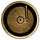 Circular 4-inch brass plaque with a top view of phonograph disc and pickup arm