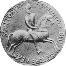 Greyscale photograph of the seal of William I, King of Scotland.