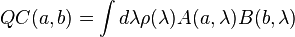 QC(a, b) = \int d \lambda \rho (\lambda) A(a, \lambda)B(b, \lambda)