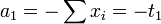 a_1 = - \sum x_i = -t_1