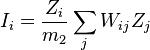I_i = \frac{Z_i}{m_2} \sum_j W_{ij} Z_j