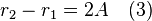 r_2 - r_1 = 2A \quad (3)
