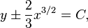 y\pm\frac{2}{3}x^{3/2}=C,