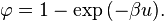 \varphi = 1 - \exp {(- \beta u)}.