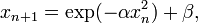 x_{n+1} = \exp(-\alpha x^2_n)+\beta, \,